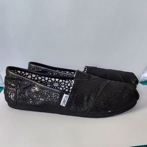 Toms classic black glitter slip on shoes